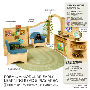 Rincón de Lectura Montessori para Guardería con Sofá, Sillón, Estante Ajustable de Madera para Niños, Mueble de Biblioteca para Preescolar - Product Image 4