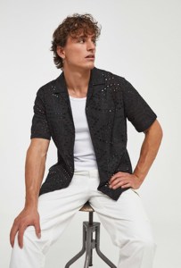 Imperio Shop camicia di cotone nero Openwork taglia S camicia da uomo - Product Image 3