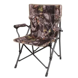 迷彩野营椅子成人重型，坚固的钢折叠躺椅，带软垫的硬武器和杯托，