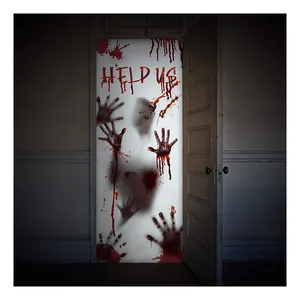 Scary Bloody Handprint Halloween Props Plastic Door Cover For Haunted House Halloween Decor