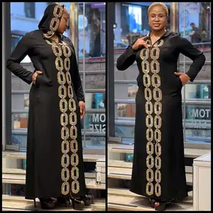 Dubai Islamic Muslim women elegant modern evening dresses kaftan abaya dress long sleeves rhinestone zipper fly hoodies robe