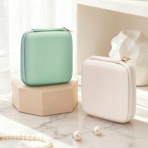 Custom Logo Leather Jewelry Box with Zipper Closure Portable Travel Jewelry Case Organizer for Necklaces Earrings <strong>Rings</strong> <strong>Storage</strong> - Product Image 2