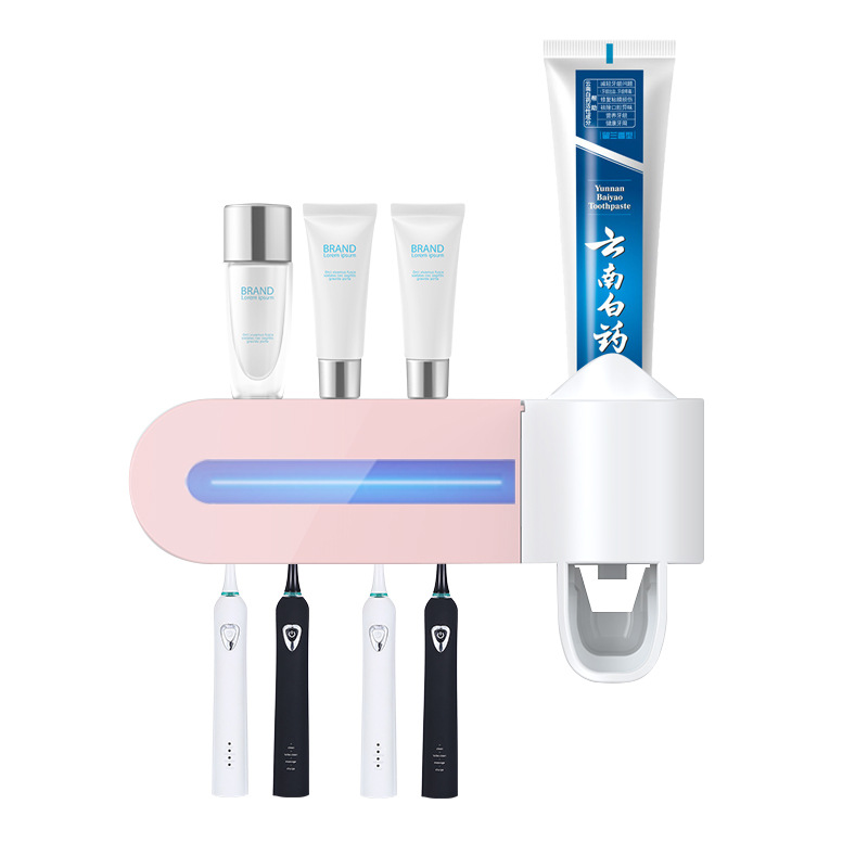 Multifunctional Wall-Mounted Toothbrush Holder UV Sterilizer Dispenser for Toothpaste Disinfection Ultraviolet Box Sanitizing