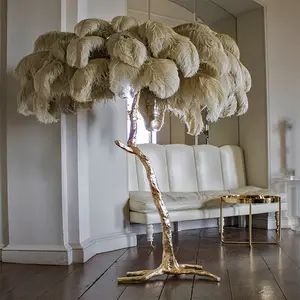 Base de lâmpada de mesa, led 170cm 200 cm padrão resina de cobre avestruz penas
