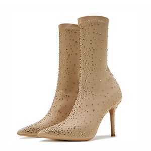CSB118 crystals ankle suede leather ankle <strong>zip</strong> <strong>up</strong> high heel <strong>boots</strong> for wome - Product Image 2