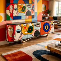 Buffet de luxe italien peint à la main, meuble de rangement moderne d'art abstrait pour villa, salon, hôtel de charme, mobilier de projet