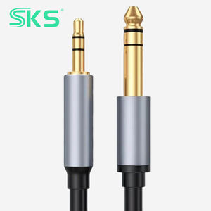 SKS Hoogwaardige vergulde 3.5mm 6.35mm <span class=keywords><strong>TRS</strong></span> snellaadkabel PVC gevlochten dubbel afgeschermd puur koperen geleider 1m/2m LED - Product Image 1