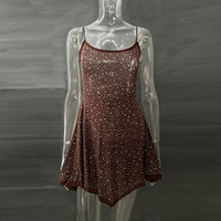 Robes courtes à licou semi-transparentes avec strass pour femmes chaudes
