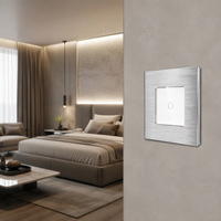 Interrupteur mural tactile Bingoelec avec cadre en aluminium brossé 86x86mm, PC ignifuge, 1, 2 ou 3 gangs, interrupteur d'éclairage de luxe