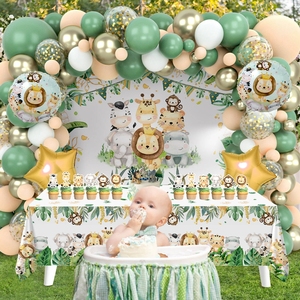 88 piezas Wild One Jungle Animal tema globo arco Kit papel fiesta suministros decoración <span class=keywords><strong>para</strong></span> <span class=keywords><strong>cumpleaños</strong></span> Unisex telón <span class=keywords><strong>de</strong></span> fondo mantel - Product Image 6