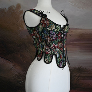 Женский винтажный териленовый жаккардовый корсет, дышащий жаккардовый жилет с крашеной пряжей в стиле ренессанс, майка со шнуровкой на спине, тонкая майка - Product Image 3