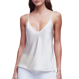 Women's V-neck Sling Tops Silk Camisole Satin Sexy Base Vest Loose Simple High Quality Ladies Soft Silk Tops
