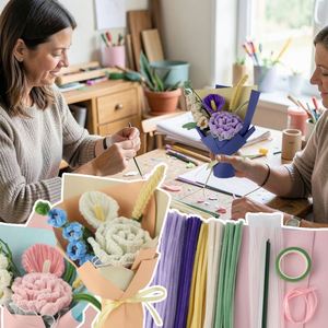Kit de mini-bouquet élégant Duo : Créez une rose géante et un anthurium avec des tiges en chenille, 5 combinaisons de couleurs pastel douces - Product Image 6