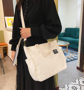 Bolsa de compras de lona de algodón de diseño, con logotipo personalizado, reutilizable, de gran capacidad, con asa diagonal, al por mayor. - Product Image 3