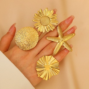 Anello irregolare geometrico stella marina esagerato girasole struttura anello aperto oro acciaio inossidabile Vintage per le donne regalo 18K CN;SHN - Product Image 3