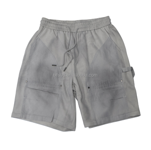 Pantalones Cortos Cargo Grises para Hombre, Cintura Elástica, Tela Oxford Transpirable, Estilo Casual, Largo Bermuda, con Bolsillos - Product Image 3
