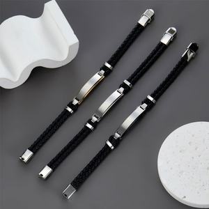 Custom 316l Stainless Steel <b>Men</b> <b>Bracelet</b> <b>Engrave</b> 14k 18k Gold Plated Fashion Multi-layer Leather Braided <b>Bracelets</b> for <b>Men</b> - Product Image 3