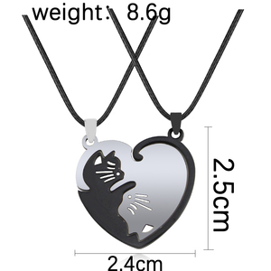 Thời trang thép không gỉ động vật Mặt dây chuyền Yin Yang đen trắng mèo ôm vài Vòng cổ Ngày Valentine phong cách - Product Image 6