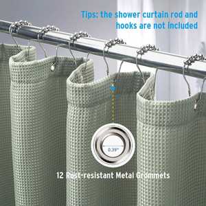 Venta al por mayor verde Waffle <span class=keywords><strong>cortinas</strong></span> <span class=keywords><strong>de</strong></span> ducha impermeable Anti-moho diseñador poliéster granja Boho <span class=keywords><strong>baño</strong></span> ducha cortina - Product Image 2