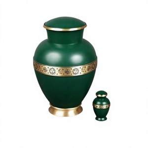 Urne de crémation verte et dorée avec motif lune et soleil en relief Pot commémoratif Pot Conteneur Urne pleine grandeur pour les cendres funéraires - Product Image 1
