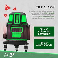 Niveau laser 5 lignes 360° auto-nivelant de précision avec trépied, niveau laser vert d'intérieur, 2 batteries, boîte à outils de nivellement
