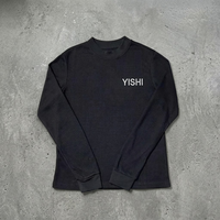 T-shirt Homme à Manches Longues en Maille Gaufrée Coupe Boxy Courte Imprimé Personnalisé Épaule Fleur de Cerisier Haute Qualité