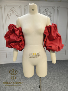 Vestido de reina de alta calidad <span class=keywords><strong>rojo</strong></span> corto desmontable mangas de burbuja accesorios superiores para vestidos de novia incluyendo cinturones - Product Image 2
