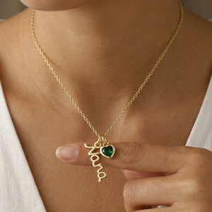 Collier Pendentif Cœur Créatif <span class=keywords><strong>Nana</strong></span> en Cuivre Plaqué Or 18K, Chaîne Tendance, Pierre de Naissance de Décembre, Cadeau Fête des Mères, Vente en Gros - Product Image 1