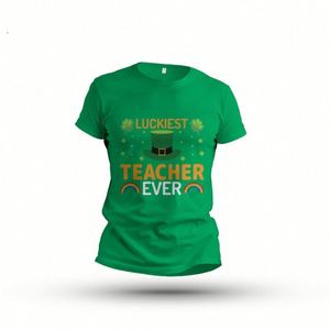 เสื้อยืดคอกลมลายกราฟิกโคลเวอร์สี่แฉกสำหรับวันเซนต์แพทริค ขายส่ง เสื้อยืดสีเขียวลำลองแบบสั่งทำพิเศษ - Product Image 5