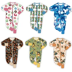 Unisex Toddler Ruffle Romper with Zipper Knitted Bamboo Fiber Onesie Smocked Children's Pajamas with Zipper Closure