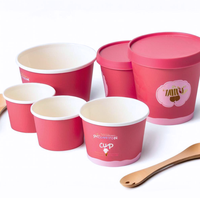 3 4 5oz harga pabrik OEM ODM kertas berlapis tahan bocor cangkir es krim dengan tutup dan sendok