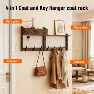 Wooden Wall Mounted Coat <b>Rack</b> With <b>Shelf</b> And Hooks For Entryway Storage Organization - Product Image 3