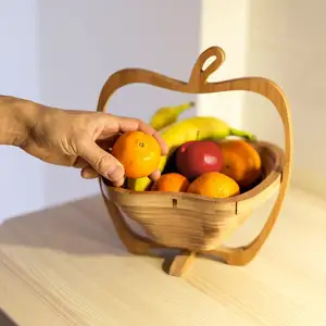 뜨거운 자연 친환경 애플 디자인 접이식 대나무 접는 과일 바구니