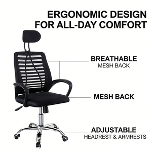 Silla <span class=keywords><strong>de</strong></span> Oficina Ergonómica Moderna para el Hogar y la Sala <span class=keywords><strong>de</strong></span> Estar, Silla <span class=keywords><strong>de</strong></span> Estudio con Reposacabezas Giratorio y Elevable, Diseño <span class=keywords><strong>de</strong></span> Malla - Product Image 3