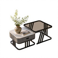 Table Basse de Salon Moderne en Bois Massif avec Panneau en Verre, Tiroir Double Extensible Dissimulé, Écologique, Prix de Gros Direct