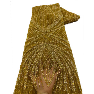 ผ้าลูกไม้ปักเลื่อมสีน้ำตาลเข้ม ผ้าลูกไม้ฝรั่งเศสประดับพู่และลูกปัด ผ้าทูลล์คริสตัลแบบแอฟริกัน <span class=keywords><strong>Aso</strong></span> Ebi สำหรับชุดงานแต่งงานและงานปาร์ตี้ - Product Image 4