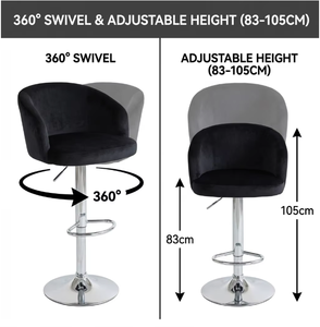 Silla de Bar Giratoria y Ajustable en Altura, Tapizada en Terciopelo, con Base y Respaldo Personalizables, para Muebles de Comedor, Restaurante o Bar - Product Image 2