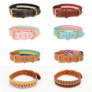 New leather and polyester patchwork pet <b>collar</b>, ethnic style, colorful woven dog fashion <b>collar</b> and leash set - Product Image 1