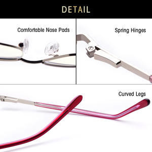 Lunettes anti-lumière bleue, monture entièrement métallique, carrées roses, unisexes, lunettes de lecture 5116 - Product Image 2