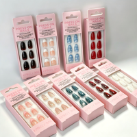Vente en gros de faux ongles personnalisés à presser, 30 pièces, forme amande, ongles français moyens, doux, réutilisables, ensemble de faux ongles, certifié OEM ODM CE ISO GMPC