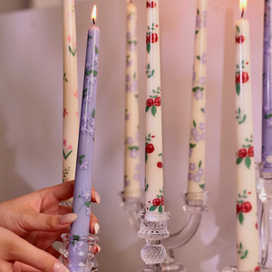 Bougies imprimées à longue tige de 25 cm, style européen romantique, sans fumée, pour mariage, dîner, décoration de maison et fêtes - Product Image 2