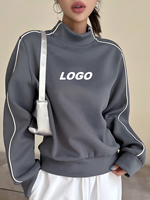 Sweat-shirt décontracté pour femme à col montant, épaules tombantes et manches longues, tricoté avec passepoil contrastant, idéal pour l'automne – Faible MOQ, fabrication OEM/ODM en usine