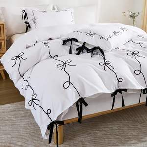 Set di copripiumino a tema romantico europeo americano nero bianco Cross-Border Bowknot in poliestere biancheria da <span class=keywords><strong>letto</strong></span> esclusiva per la casa - Product Image 5