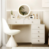 Ensemble de coiffeuse minimaliste style crème entièrement en métal, cadre laqué sans formaldéhyde, miroir à LED annulaire, commode à six tiroirs
