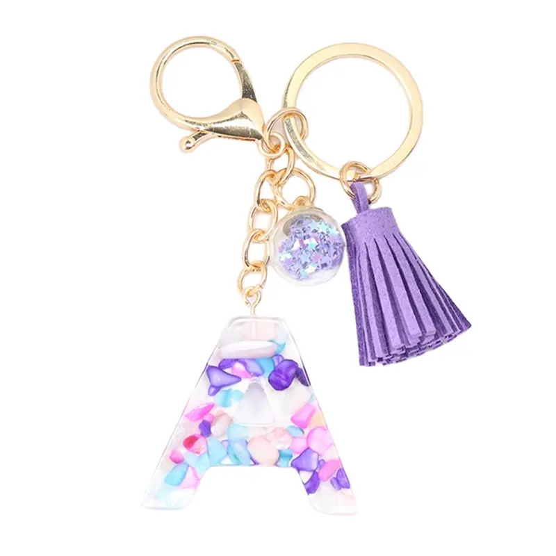 Dễ Thương Sáng Tạo Thư Bảng Chữ Cái Pha Lê Acrylic Lỏng Keychain Phụ Nữ Key Chains Vòng Xe Túi Tua Pendent Charm Quà Tặng Phụ Kiện