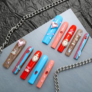 Uñas postizas de lujo acrílicas 3D con mariposas y puntas francesas, hechas a mano, de cobertura completa, largas, tipo ataúd, de alta calidad, para venta al por mayor. - Product Image 3