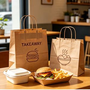 Sacs d'emballage alimentaire personnalisés en papier kraft écologique, recyclables et réutilisables pour pizzas et poulet frit, avec corde en coton, vente en gros - Product Image 4