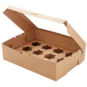 Cupcake kutusu pencere ekmek kutusu şeffaf çin üretici toptan Kraft 12 adet Kraft kağıt gıda özel kek kutusu Gua kabul