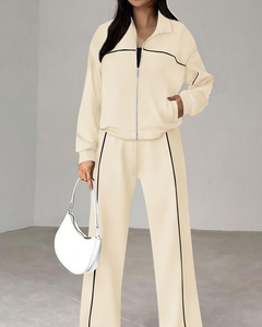 Conjunto Deportivo Informal para Mujer, Chaqueta <span class=keywords><strong>con</strong></span> Cremallera de Manga Larga, Pantalones Anchos de Pierna, Dos Piezas, <span class=keywords><strong>Traje</strong></span> Deportivo Holgado de Color Sólido para Uso Diario - Product Image 5