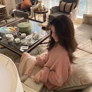 Maglione Pullover da <span class=keywords><strong>Donna</strong></span> Premium Casual con Scollo a V e Pizzo, Maniche Lunghe a Lanterna, Morbido Lavorato a Maglia, Antirughe e Traspirante per l'Inverno - Product Image 4